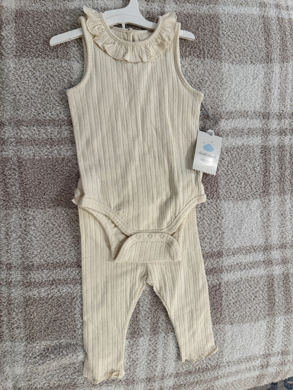 cloud island Cream Ribbed Baby Onesie and Pants